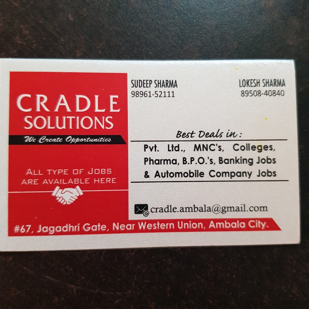 CRADLE JOB & PLACEMENT-Job Consultant in Ambala